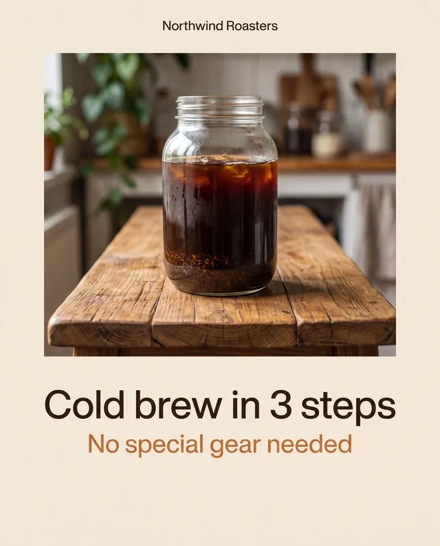 Carousel slide 1 of 5: Cold brew in 3 steps, no special gear needed